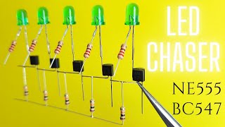 How to make LED chaser Circuit With NE555 Ic and BC547 NPN Transistor