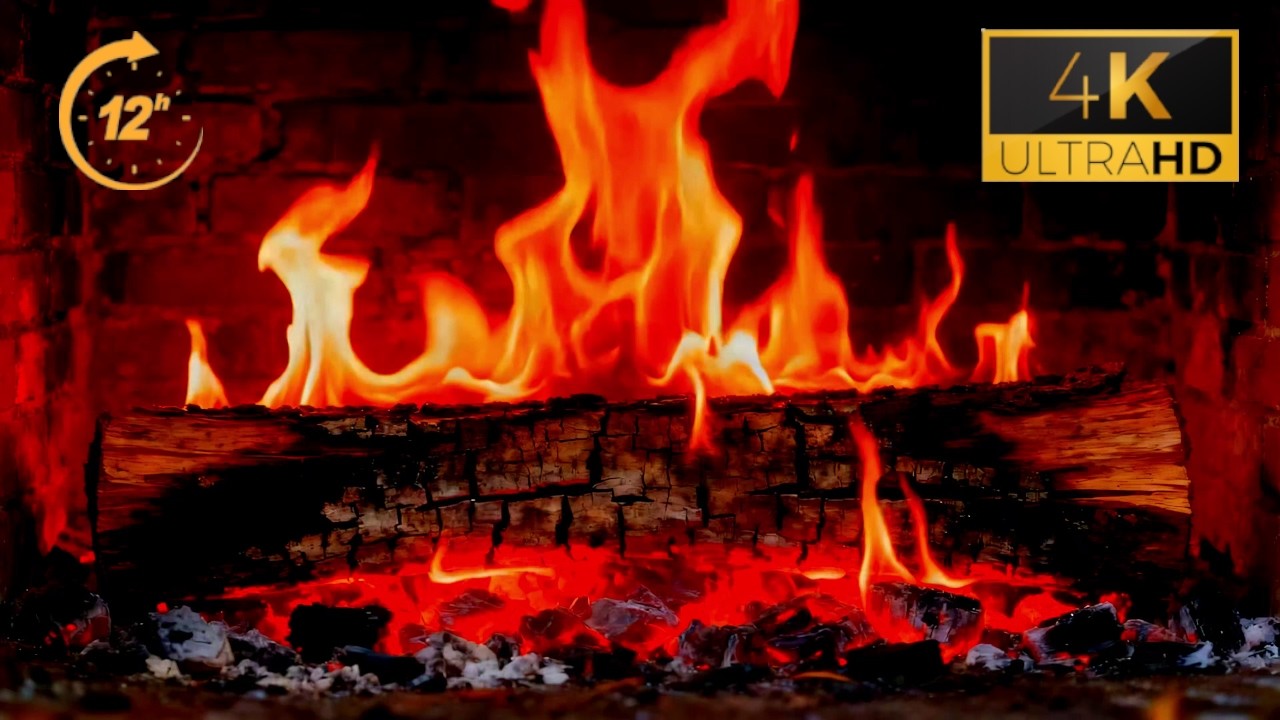 Warm Fireplace Ambience 4K - Real Fire Sounds & Gentle Crackling (12 Hours NO ADS)