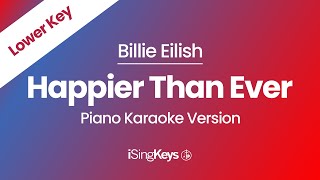 Happier Than Ever - Billie Eilish - Piano Karaoke Instrumental - Lower Key