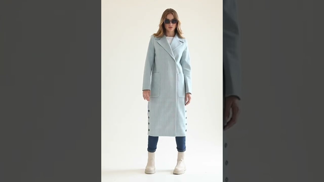 Женское длинное пальто Emass 314/1-21-1 Асти голубого цвета