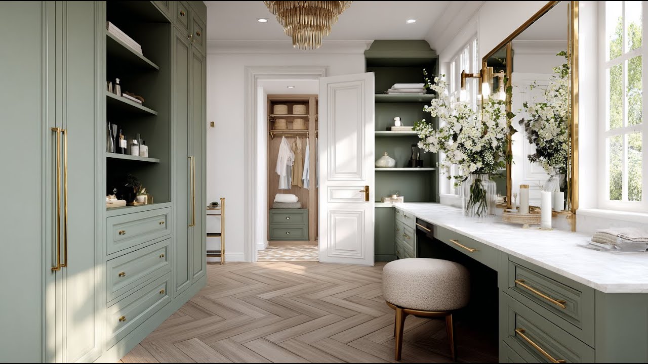 Идеи для дома в зеленой палитре с винтажной современной роскошью