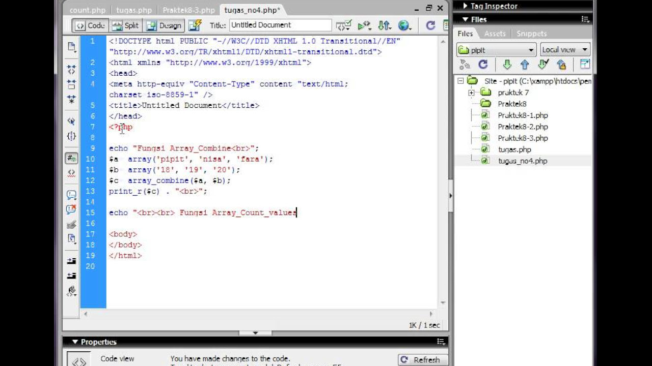 php array_merge  Update  Membuat Proram fungsi array_combine, array_count_values, dan array_merge dari PHP