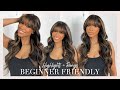 How To Style Wig With Bangs! Warm Spring Highlights Beginner Friendly NO GLUE NEEDED | Jessie&#39;s Wig