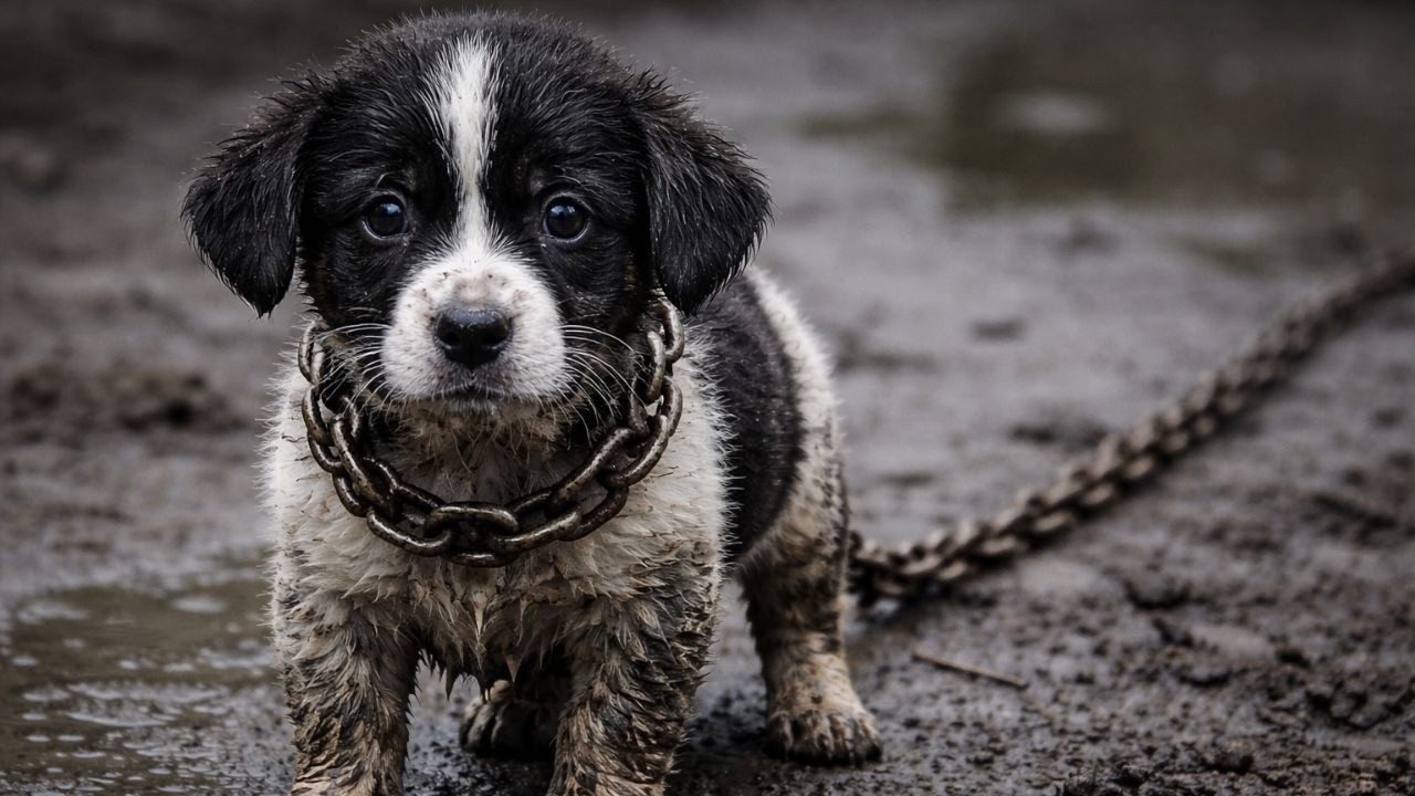 Piesek ciągnął łańcuch cięższy od siebie 