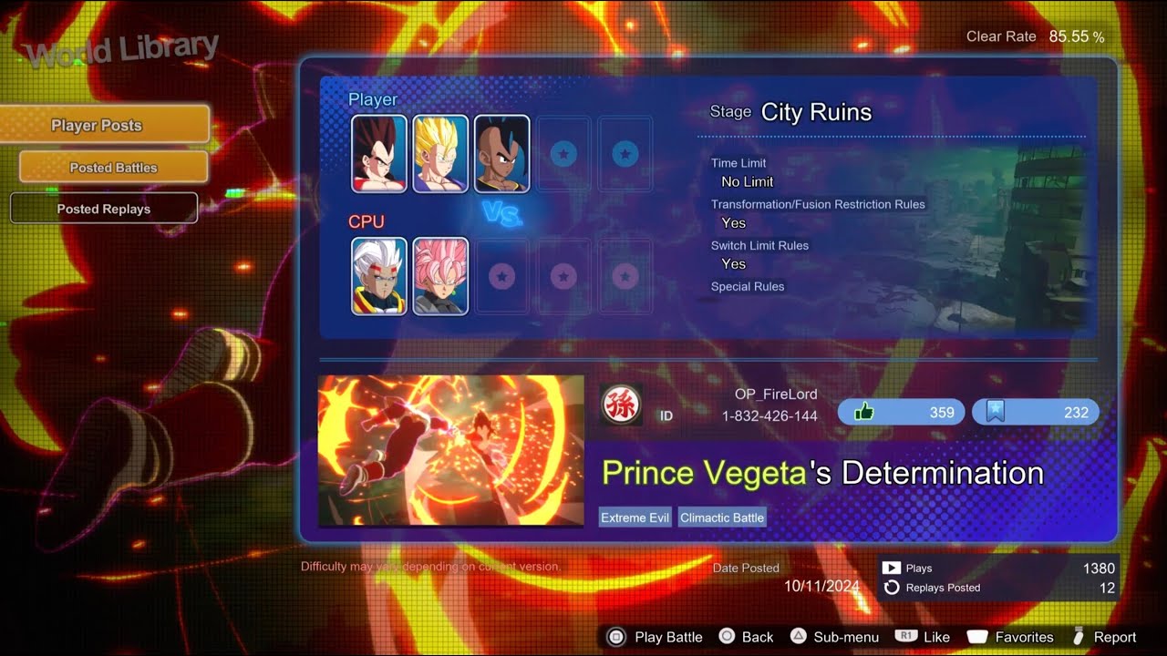 DRAGON BALL: Sparking! ZERO Custom Battle, World Library, Prince Vegeta's Determination