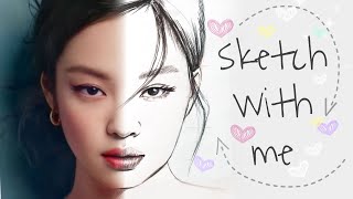 Sketch With Me - how to draw JENNIE from reference EASY