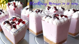 BlueBerry Mousse in 10 minutes | No Eggs | No cream cheese | No bake | No gelatin | Easy dessert.