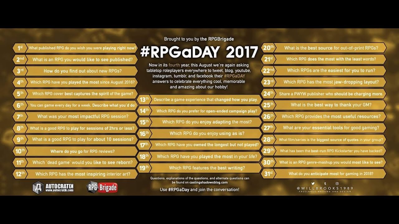 #RPGaDay 2017 - Perguntas 1 a 10 - YouTube