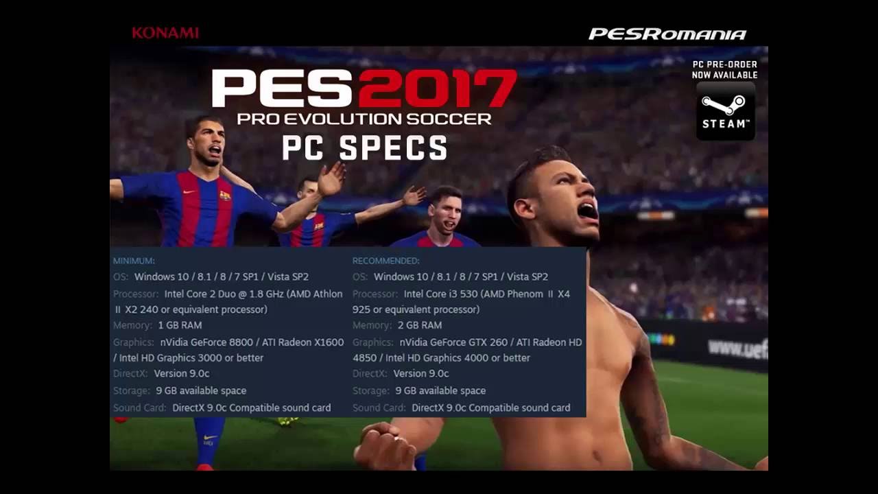 Pro Evolution Soccer 2017 System Requirements