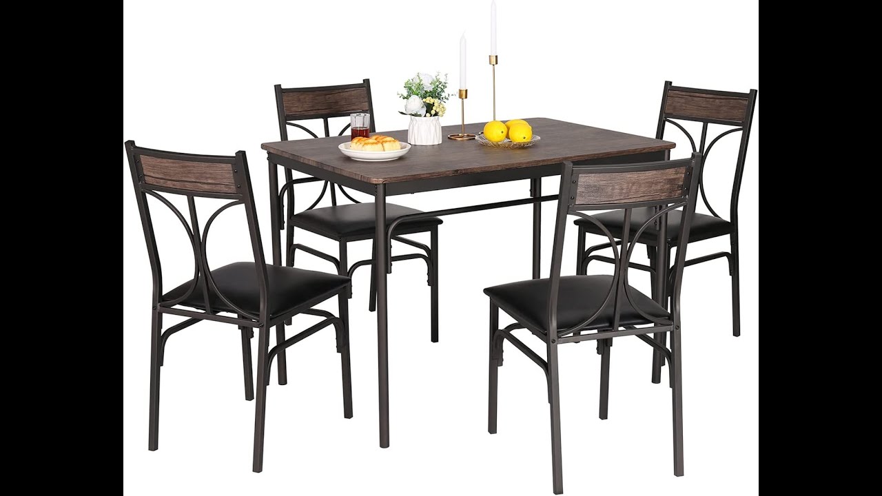 【送料無料】Industrial Mid Dining Table VECELO Industrial 5-Piece Modern Rectangular Dining Table Set with 4 C