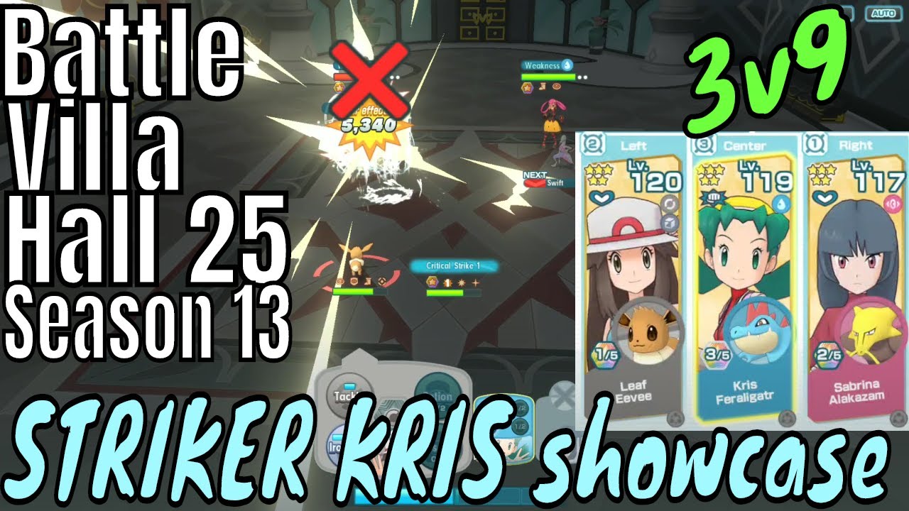 Pokemon Masters - 3v9 Kris Sync Grid showcase Leaf Sabrina VS Darach Battle Villa Hall 25 Season 13
