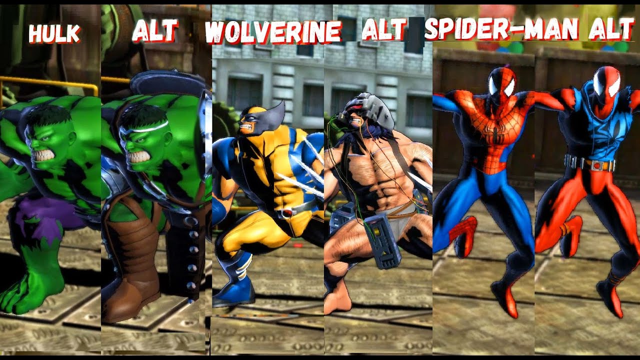 ULTIMATE MARVEL VS CAPCOM 3 - ALL Costumes Skins in Intros Animations Comparison UMVC3 1080p 60fps