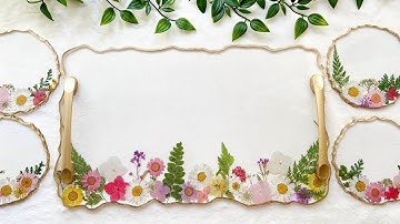 Resin Tray and Coaster Set With Real Dried Flowers: Resin Art