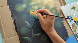 Sunflower painting / Acrylic painting tutorial for beginners #Bokeh