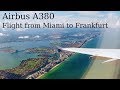 Airbus A380 (Lufthansa), upper deck. Flight from Miami (MIA, USA) to Frankfurt (FRA, Germany)