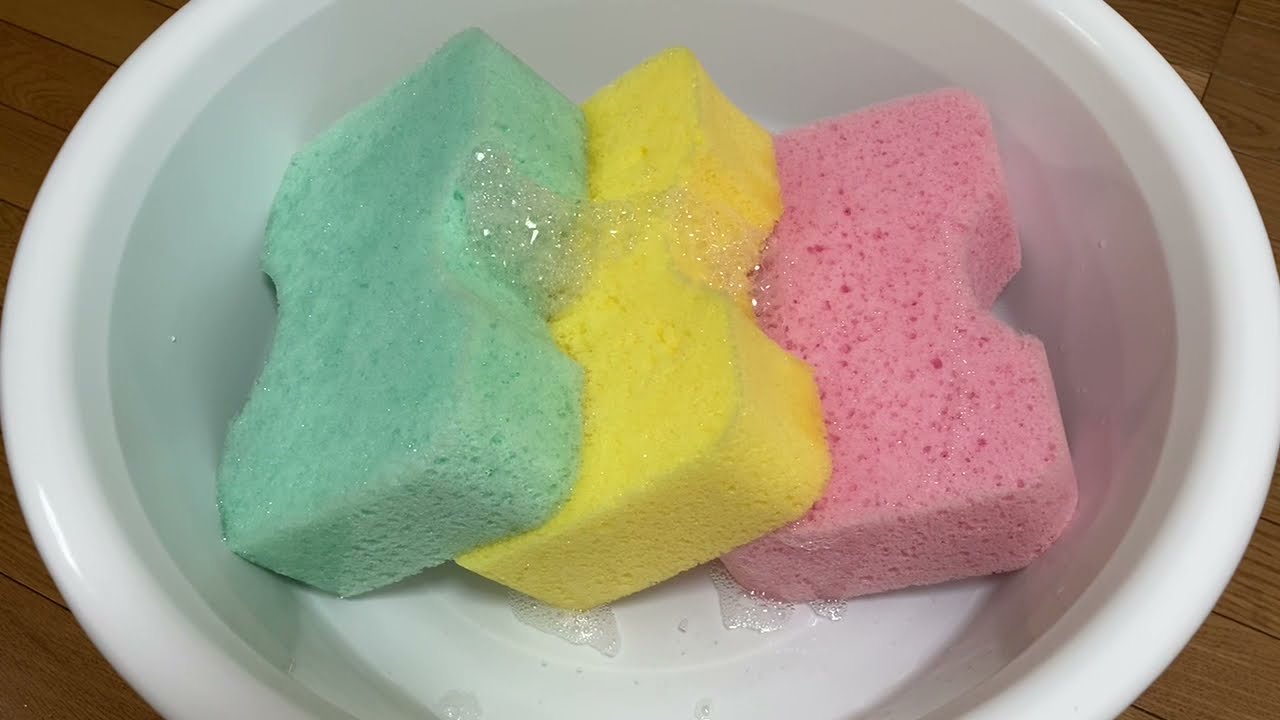 【ASMR】3 soft  sponges × floral bath cleaner💖💛💙ふわふわスポンジトリオとカインズのお風呂の洗剤フローラルの香りでモコモコtime💖💛💙