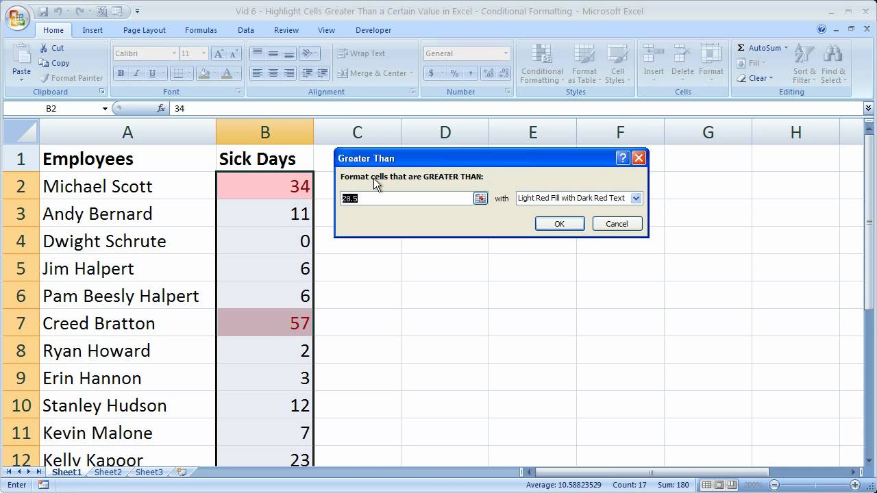 Excel Formatting Tip 10 - Highlight Cells Greater Than or Less Than a  Certain Value in Excel 10