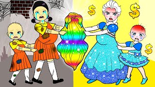 Oh! Who Got The Beautiful Hair? | Poor Squid Game VS Rich Elsa | DIY Paper Dolls & Cartoon