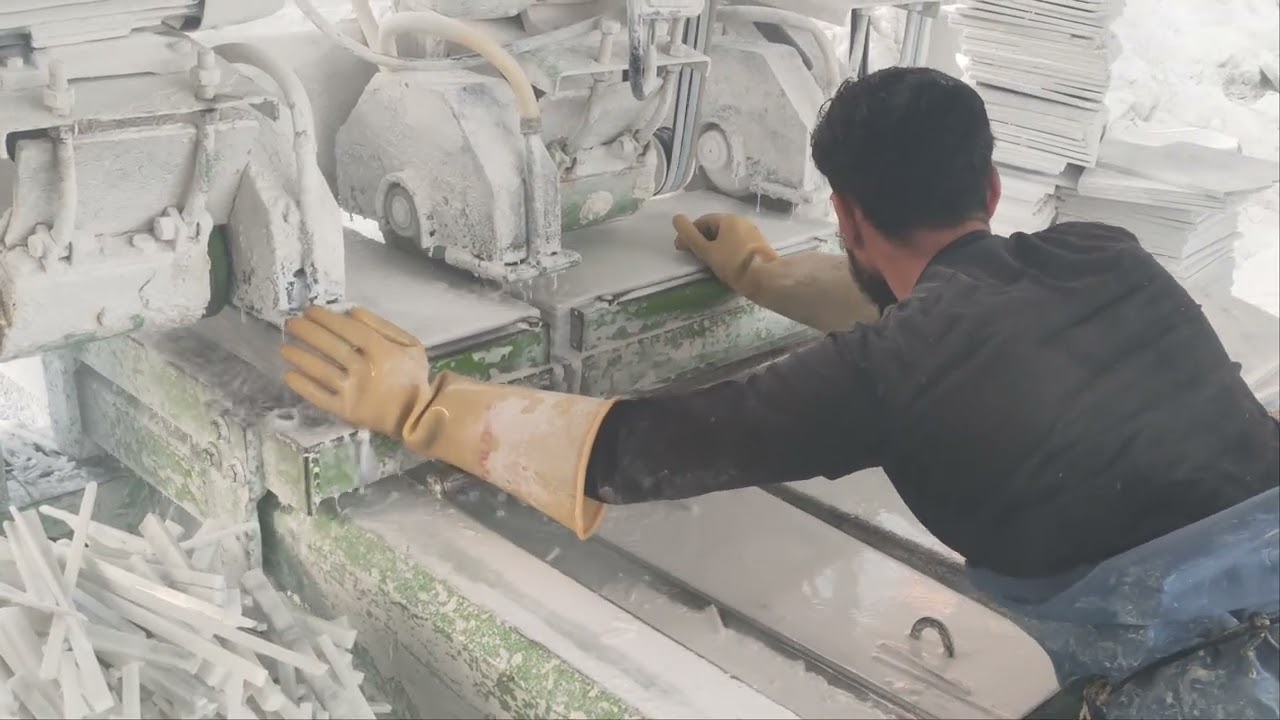 Amazing Ziarat White Marble Cutting & Resizing Process | Precision Marble Work in Factory