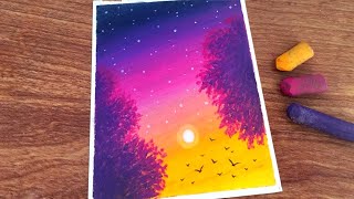 Easy Oil pastel Sunset Painting for beginners | Oil Pastel Drawing