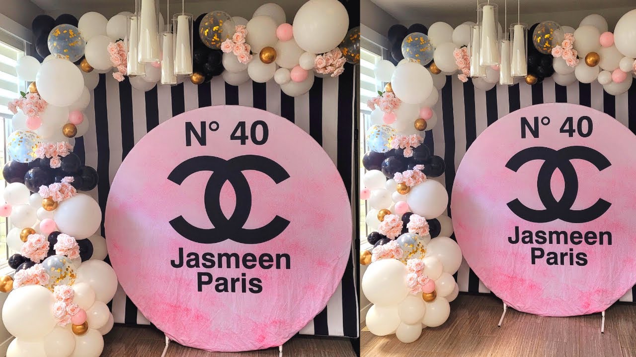 Chanel Balloon Garland  Black and white party decorations, Pink