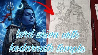 Lord shiva with kedarnath temple 🔱,How to draw mahadev step by step totrial,savan special drawing ✨🙏
