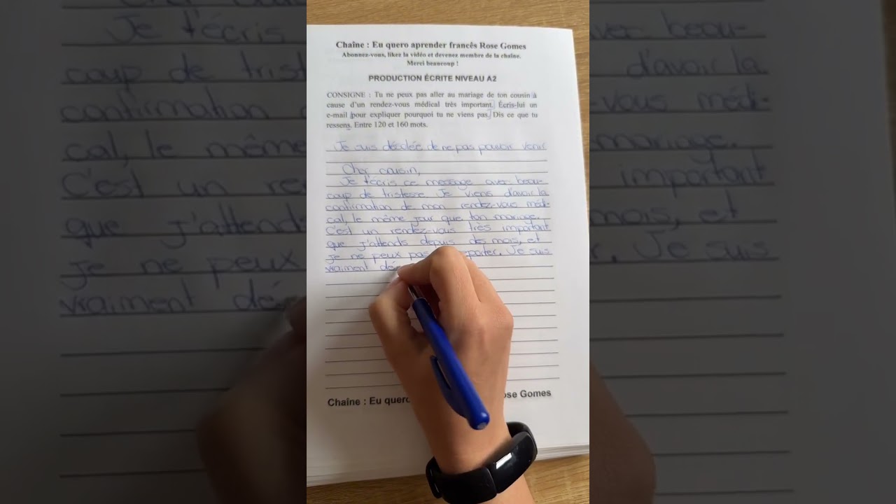 Production écrite en français niveau A2 : Tu ne peux pas aller au mariage de ton cousin