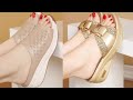 PARTY WEAR SLIPPERS 2024 LATEST NEW APPEALING LEATHER SLIP ON SHOES LATEST OF SANDALS FOR WOMEN