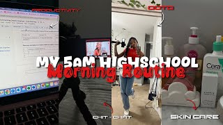 | MY 5AM HIGHSCHOOL MORNING ROUTINE | grwm, skincare, chitchat, ootd