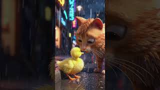A ORANGE CAT HELP A DUCK BABY IN RAIN #orangecat #duck #animation #rain #moralstories #kids