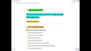 Financial Perspective in Operations Management OSCM MBA 4th Semester Imps for 2026