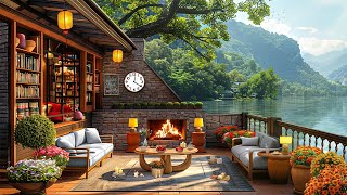 Wake Up Happy at Outdoor Lakeside Coffee Shop Ambience ☕ Relaxing Jazz Music with Stress Relief