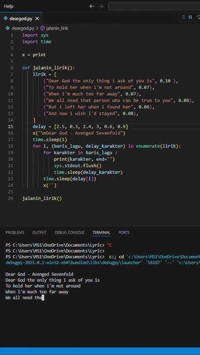 Dear God - Avenged Sevenfold (lyric in python) #coding #python #lyrics ...