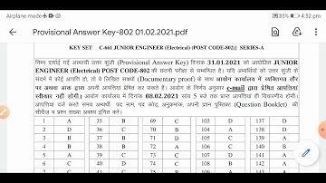 Hpssc Hamirpur Provisional (Official) Answer  key Je Electrical Post Code 802!! Hpssb Notification