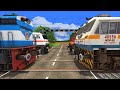 4 Trains Crossing at Railroad Crossing | Trains at Level Crossing – Indian Railways Train Simulator