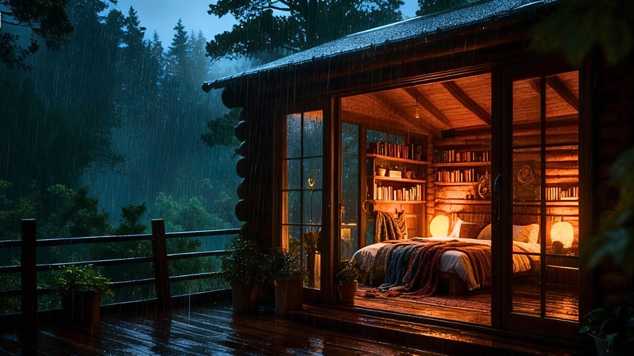 Cozy Cabin Immersed in Heavy Rain🌧️Calm Forest Ambience for Sleep ...
