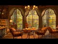 4K Cozy Sunset Coffee Ambience ☕ with Piano Jazz Music for Relaxing, Studying and Working