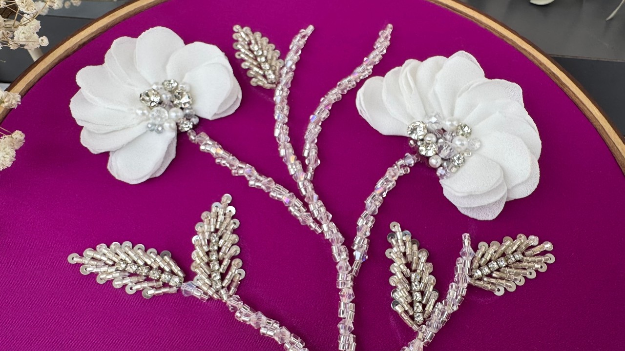 Teaching stylish fabric flowers + unique combination of hand-embroidered jewelry