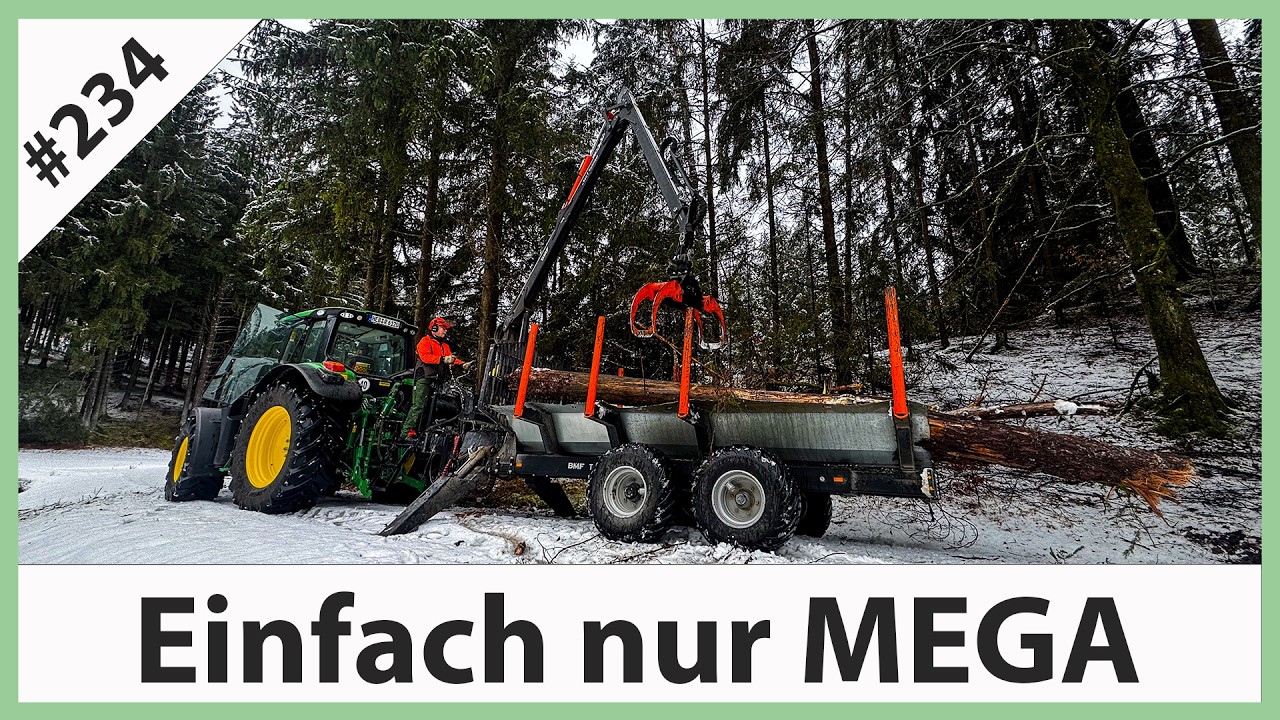 Forsteinsatz bei Extremwetter mit JD 6120M und BMF 8T2-615
