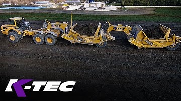 K-Tec 1233 ADT Trains Scraper Loading Clay (Aerial View)