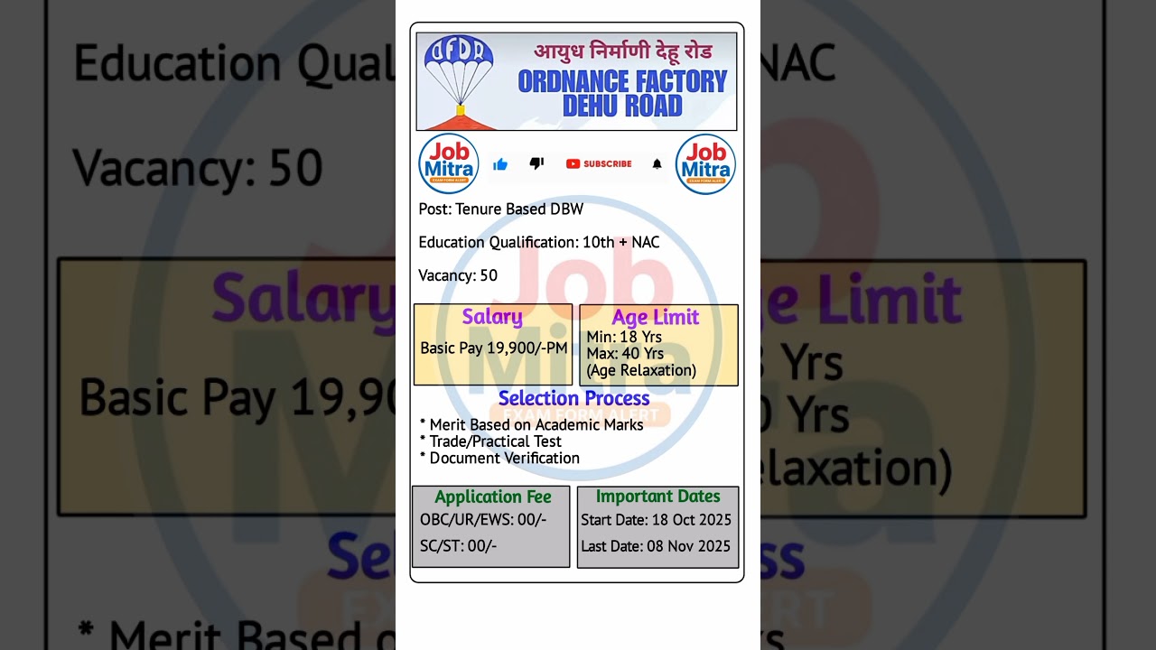 Ordnance Factory Dehu Road DBW Recruitment 2025 | No Exam | Direct Vacancy | Apply Now 🚀