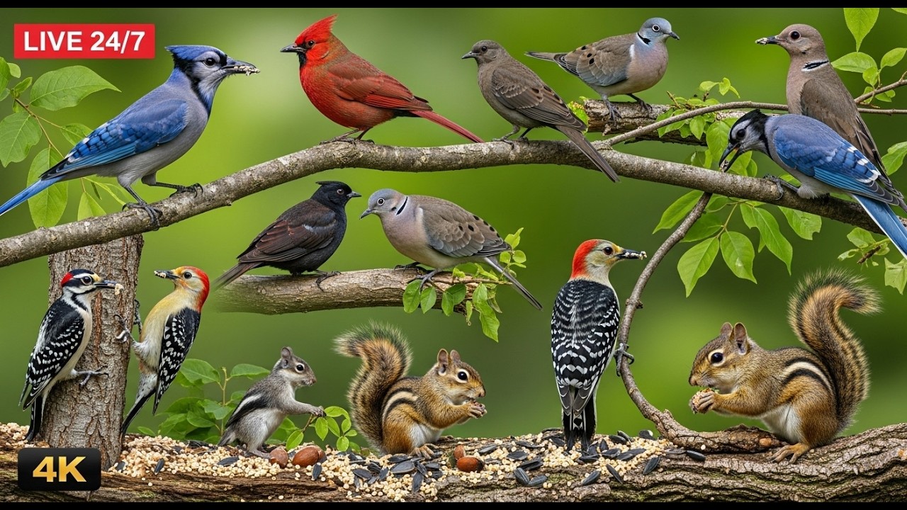 🔴 24/7 LIVE: Cat TV for Cats to Watch 😺 Cute Birds and Forest Squirrels