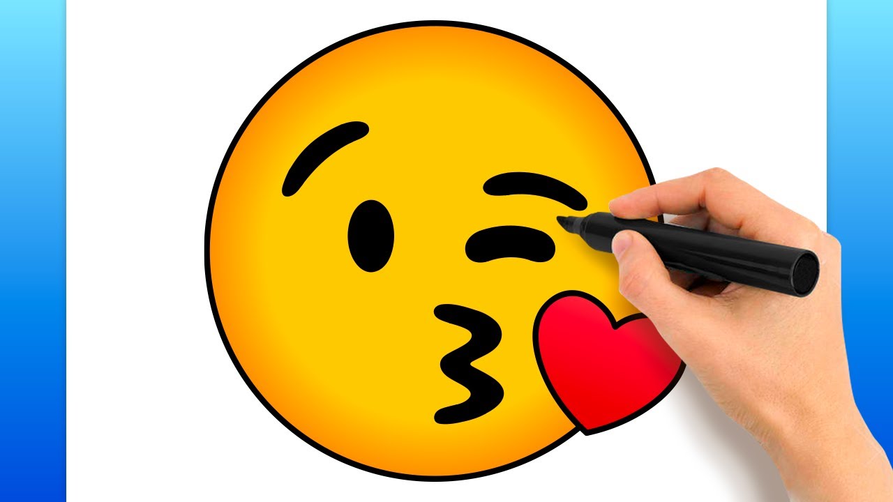 How To Draw A Kissing Emoji (Easy Drawing Tutorial) - YouTube