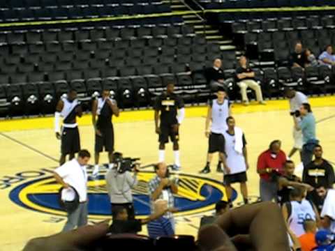 As part of breaking in the Golden State Warrior rookies, the vets, led by Monta Ellis, make the rookies Teach Me How to Dougie.