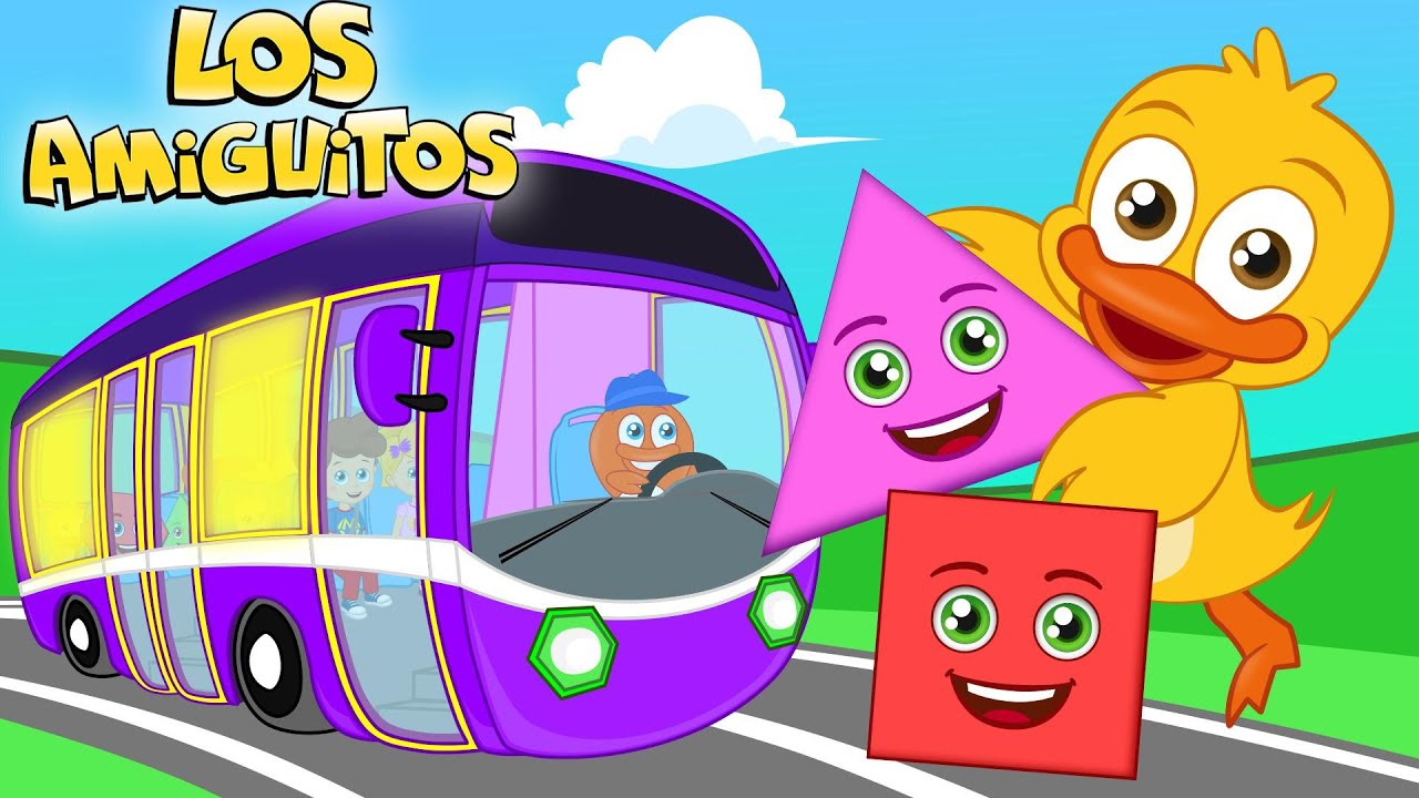 🚌🔺🟧🟣  Aprendio Formas con la rueda del autobús 🟣🟧🔺🚌  (NUEVO)| Los Amiguitos Canciones Infantiles