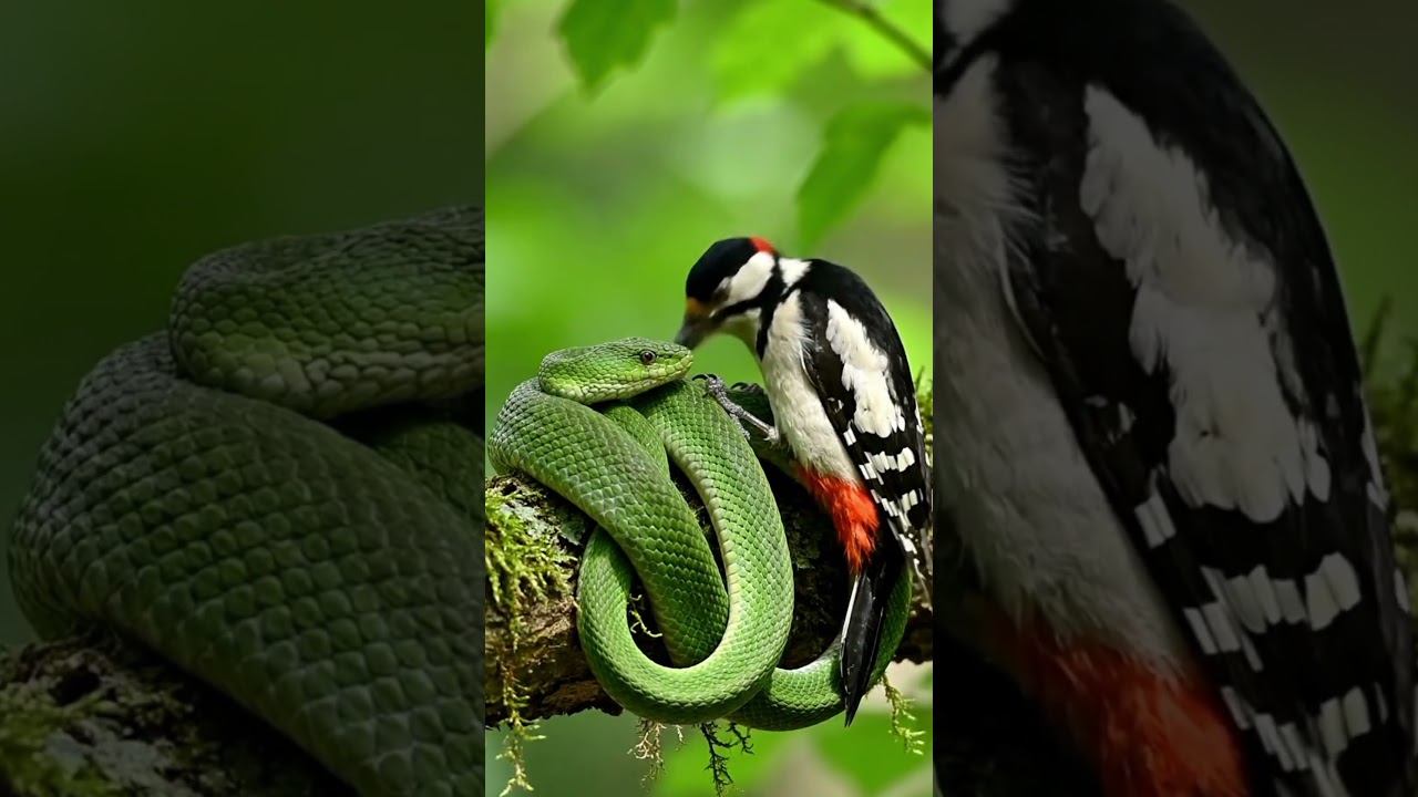 Interesting movement of snake and bird