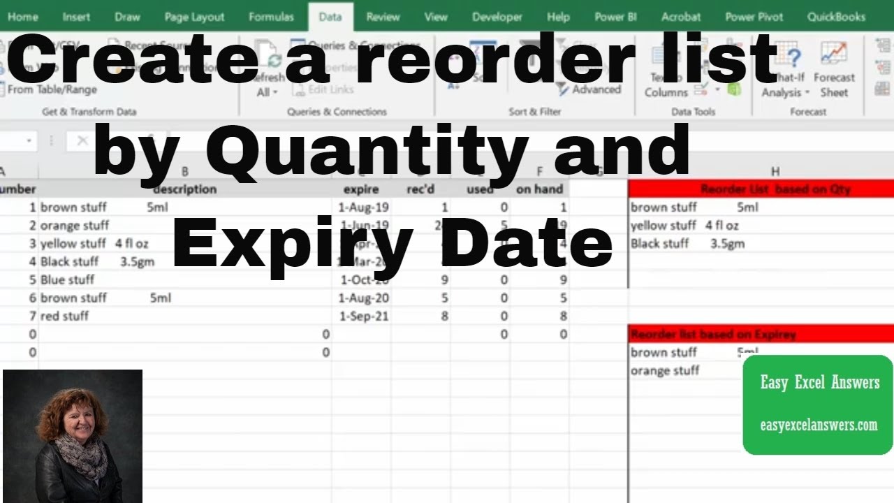 Create a reorder list by Quantity and Expiry Date in Excel - YouTube