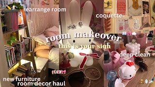 ROOM MAKEOVER (coquette) + TOUR | deep cleaning, haul, new furniture, ready for 2024