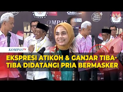 Ekspresi Ganjar dan Atikoh Tiba-Tiba Didatangi Pria Bermasker saat Jumpa Pers Usai Debat Cawapres