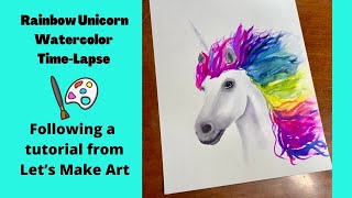 Rainbow Unicorn Watercolor Time-Lapse | Following Let’s Make Art Tutorial